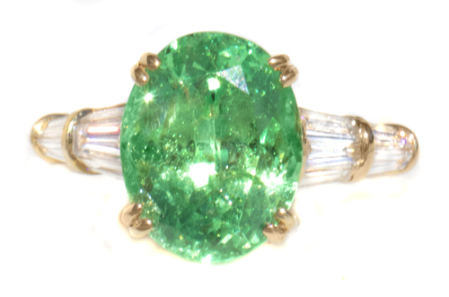 Very Rare Neon Grossular Garnet & Diamond Ring