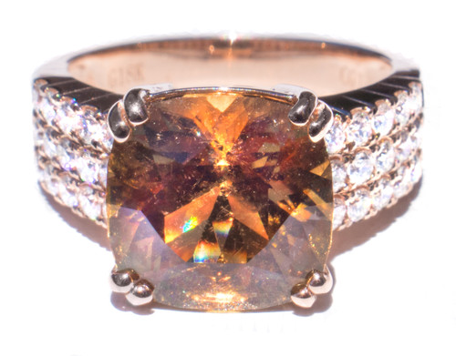 Golden Tourmaline and Diamond 18K Rose Gold Ring