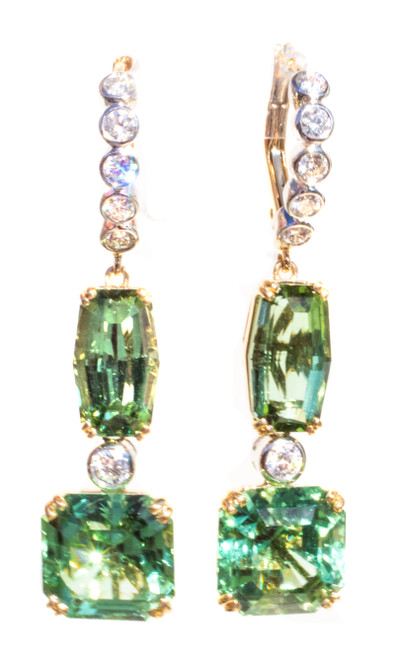 Rare Mint Tourmaline & Diamond Dangle Earrings