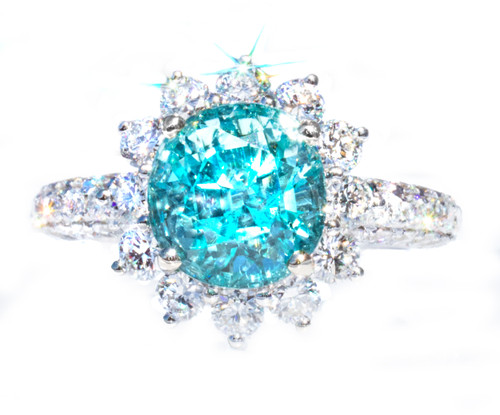 Rare Natural Neon Blue Brazilian Paraiba Tourmaline & Diamond 18K Ring