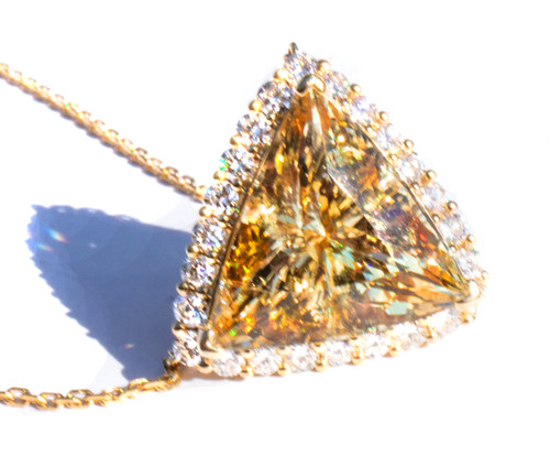 Natural Golden Imperial Topaz Trillion & Diamond 18K Necklace