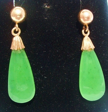 Vintage Jade Drop 14K Gold Post Earrings