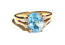 Vintage Swiss Blue Topaz and Diamond Ring