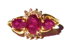 Estate 3 Stone Ruby and Diamond 14K Ring