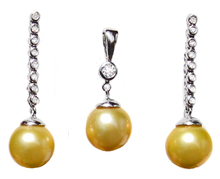 Golden South Sea Pearl & Diamond 14K Pendant & Earrings Set