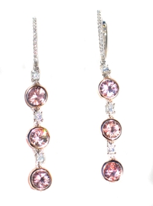 Rose Pink Zircon & Diamond Dangle Earrings