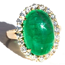 Emerald Cabochon and Diamond Ring