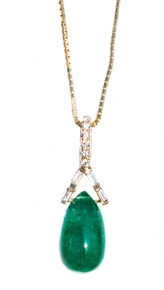 Emerald & Diamond Pendant in 14K Gold