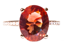 Red Oregon Copper Bearing Sunstone with Schiller Diamond 18K Ring