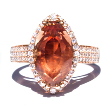 Oregon Copper-Bearing Sunstone with Schiller Diamond 18K Ring