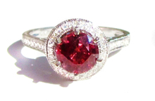 Red Zircon and Diamond Ring in 14k White Gold