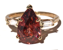 Red Zircon Pear and Diamond Ring