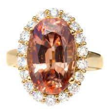11 ct Tanzanian Peach Zircon & Diamond 18K Ring