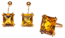Art Deco 14K Citrine Ring & Earrings Set