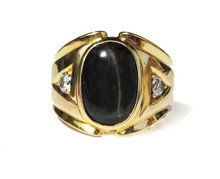 Art Deco Cat's Eye Sapphire & Diamond 18K Ring