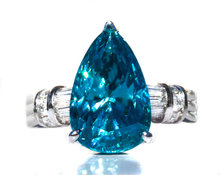 10 ct Cambodian Blue Zircon Pear & Diamond Ring