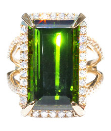 Green Tourmaline & Diamond 18k Ring